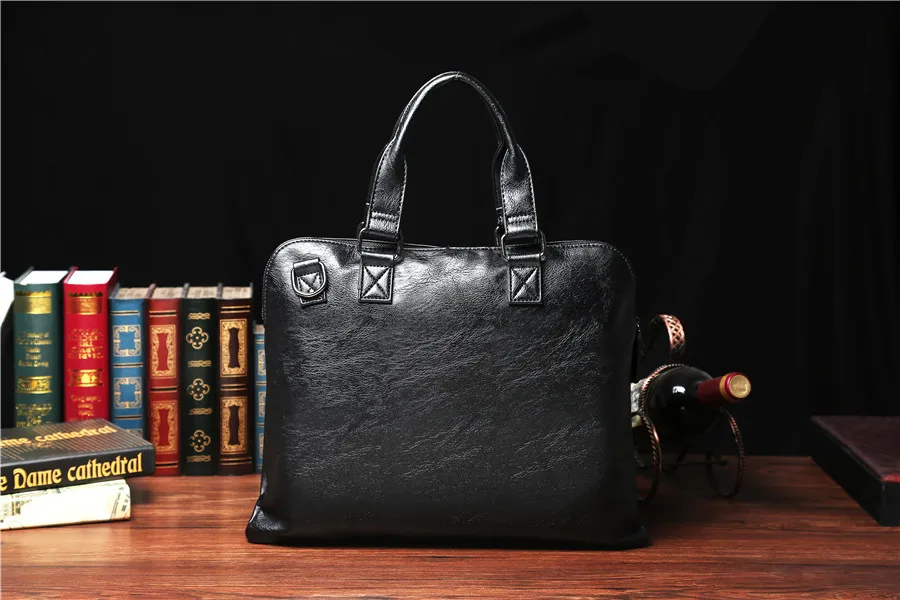 Мужской деловой офисный портфель, водонепроницаемая сумка из искусственной кожи, черная однотонная сумка-мессенджер, сумка для ноутбука, винтажная большая сумка