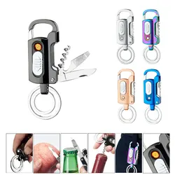 EDC – briquet électrique en alliage multifonctionnel, coupe vent, briquet frais, ouvre vin, couteau, lampe de poche, tournevis à fente 