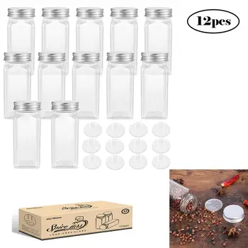 

12PCS Spice Jars Square Glass Containers Seasoning Bottle Kitchen and Outdoor Camping Condiment Containers with Cover Lid