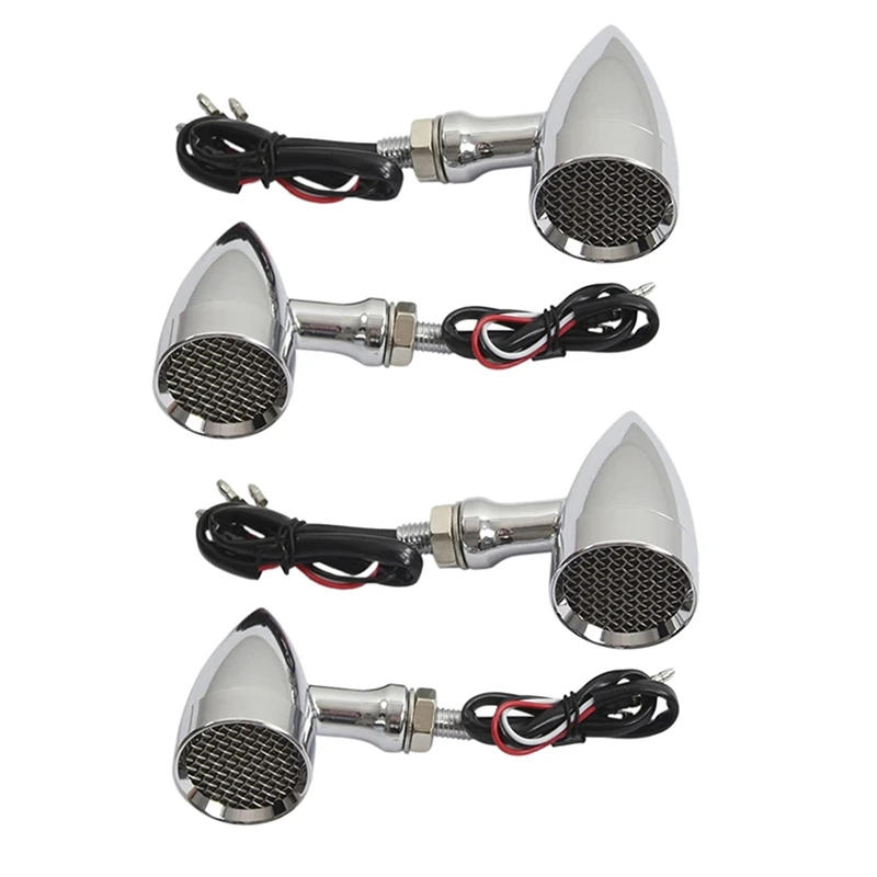 4Pcs Motorcycle Retro LED Grid Turn Signal Brake Light for Chopper Bobber Honda Yamaha |