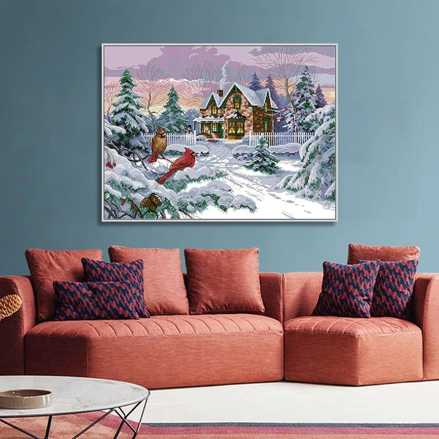 Christmas cottage pattern Mini cross stitch kits DIY winter scenery 14CT  11CT count canvas printing embroidery