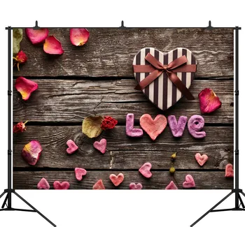 

Valentine's Day Wooden Wall Backdrops Chocolate Rose Photography Backgrounds