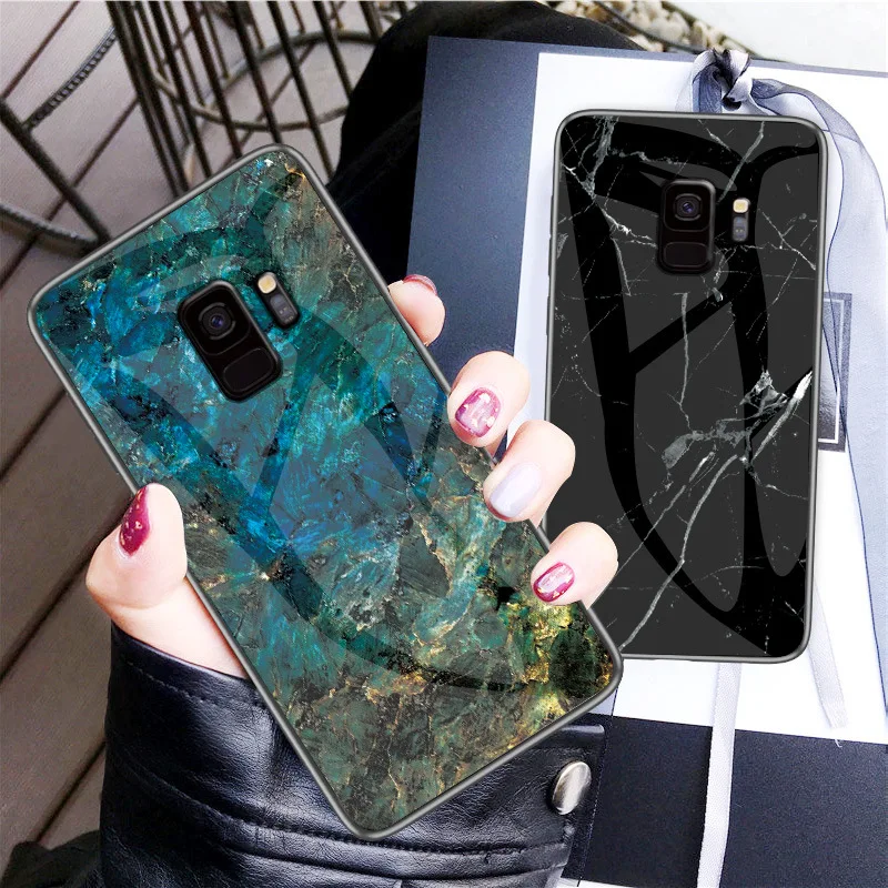Luxury Glass Case for Samsung Galaxy S9 S10 S20 Plus Note 9 10 Pro A50 A71 A70 Lens Protection Marble Phone Cases Back Cover | Мобильные