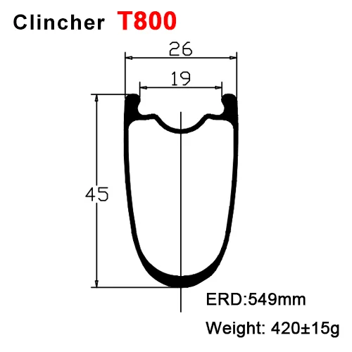 Carbonfan T800 700C Clincher ширина: 26 мм Глубина: 45 мм карбоновый шоссейный велосипед обод бескамерный готов
