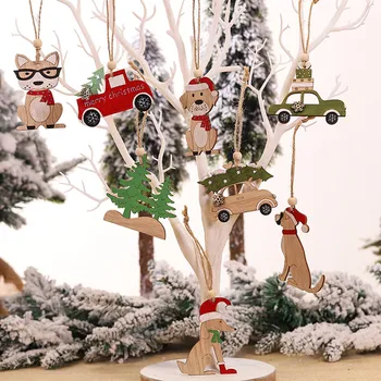

1PC Wooden Hanging Christmas Tree Cabin Elk Car Ornament Xmas Party Home Decor Fashionable and stylish design