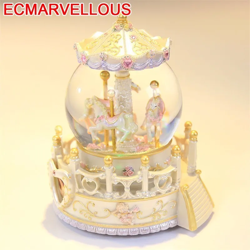 Подарок на день рождения для подруги Мадера Spieluhr Snow Globe Boite A Musique Carousel Musica Caja