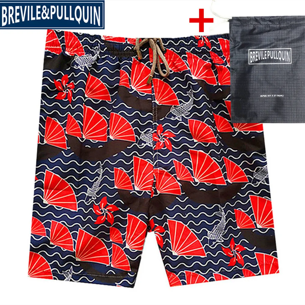 G Купальный костюм для пар,, бермуды, бренд Brevile pullquin, пляжные шорты, мужские купальные костюмы, Черепашки, плавки, быстросохнущие+ сумка в подарок - Цвет: G