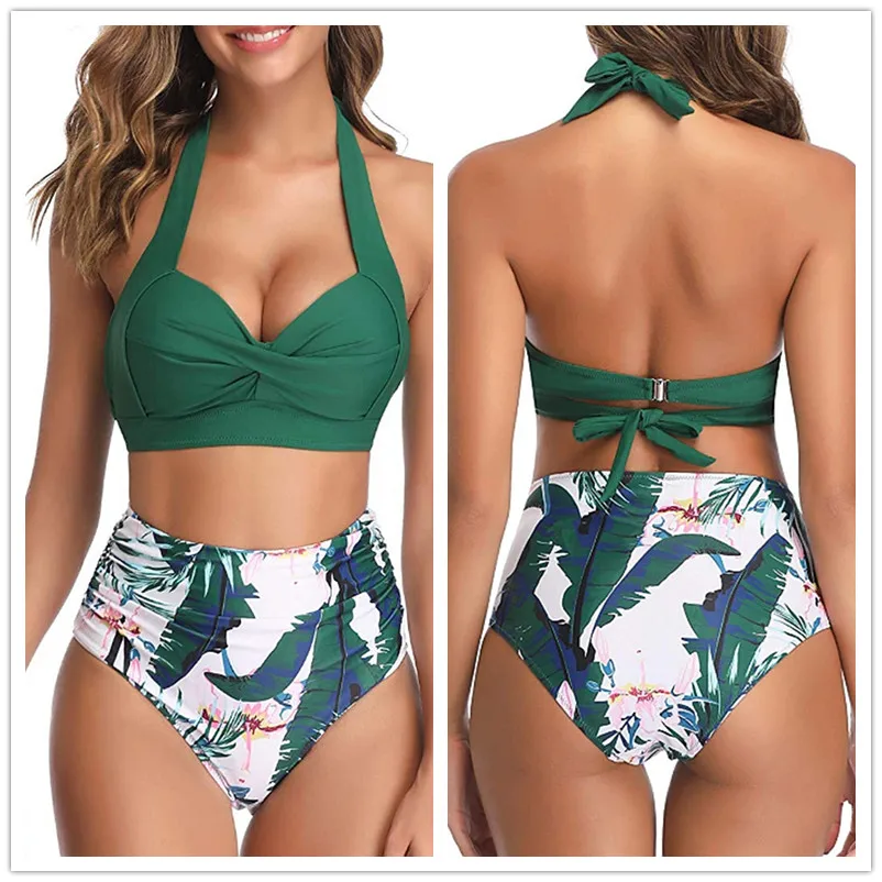 Ladies Sexy High Waist Printed V Neck Color Block Beach Bikini Two Piece  Bathing Suit with Underwire Bra Support : : Clothing, Shoes 