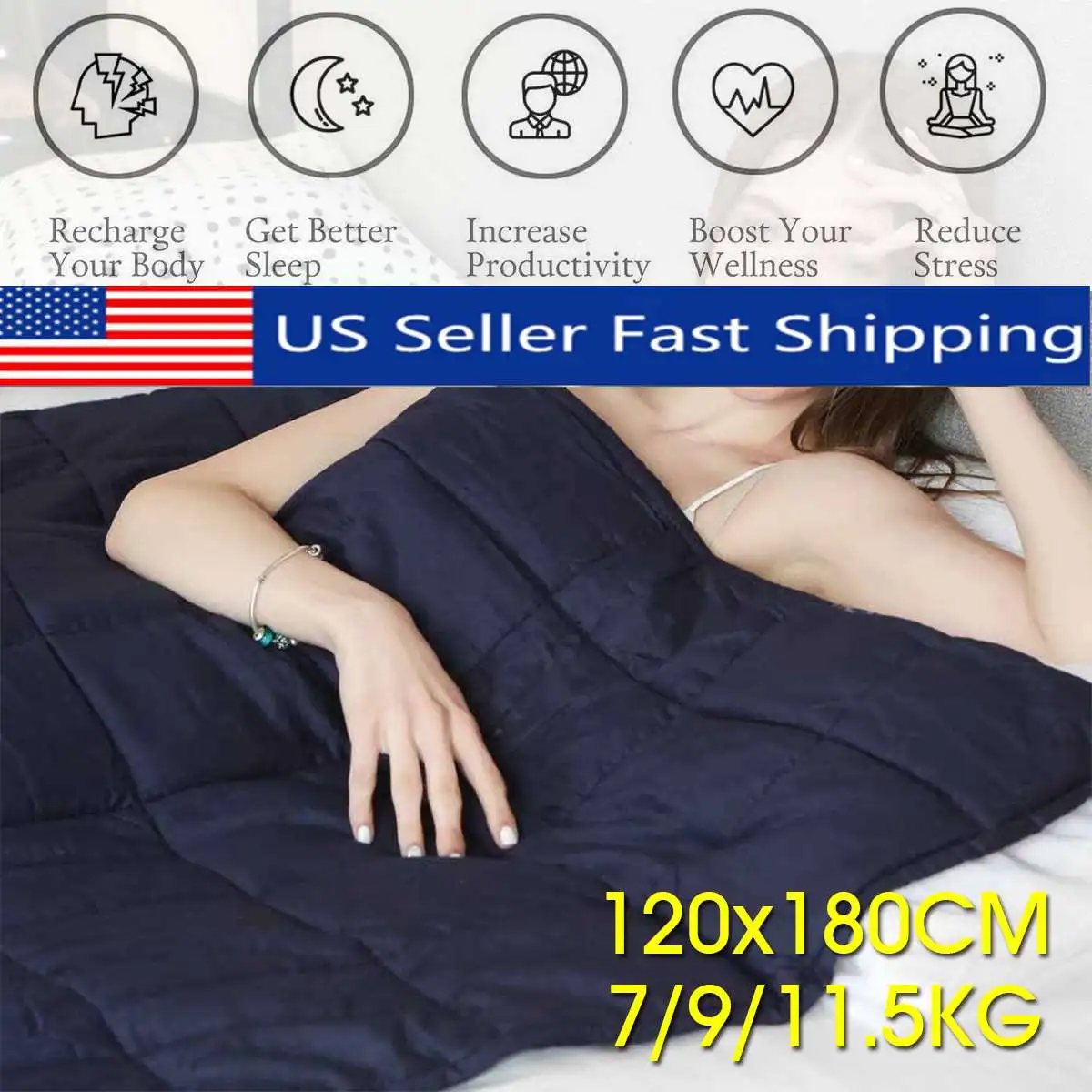 

Navy Blue 120x180CM 7/9/11.5KG Weighted Blanket for Adult Gravity Blankets Decompression Sleep Aid Pressure Weighted Quilt