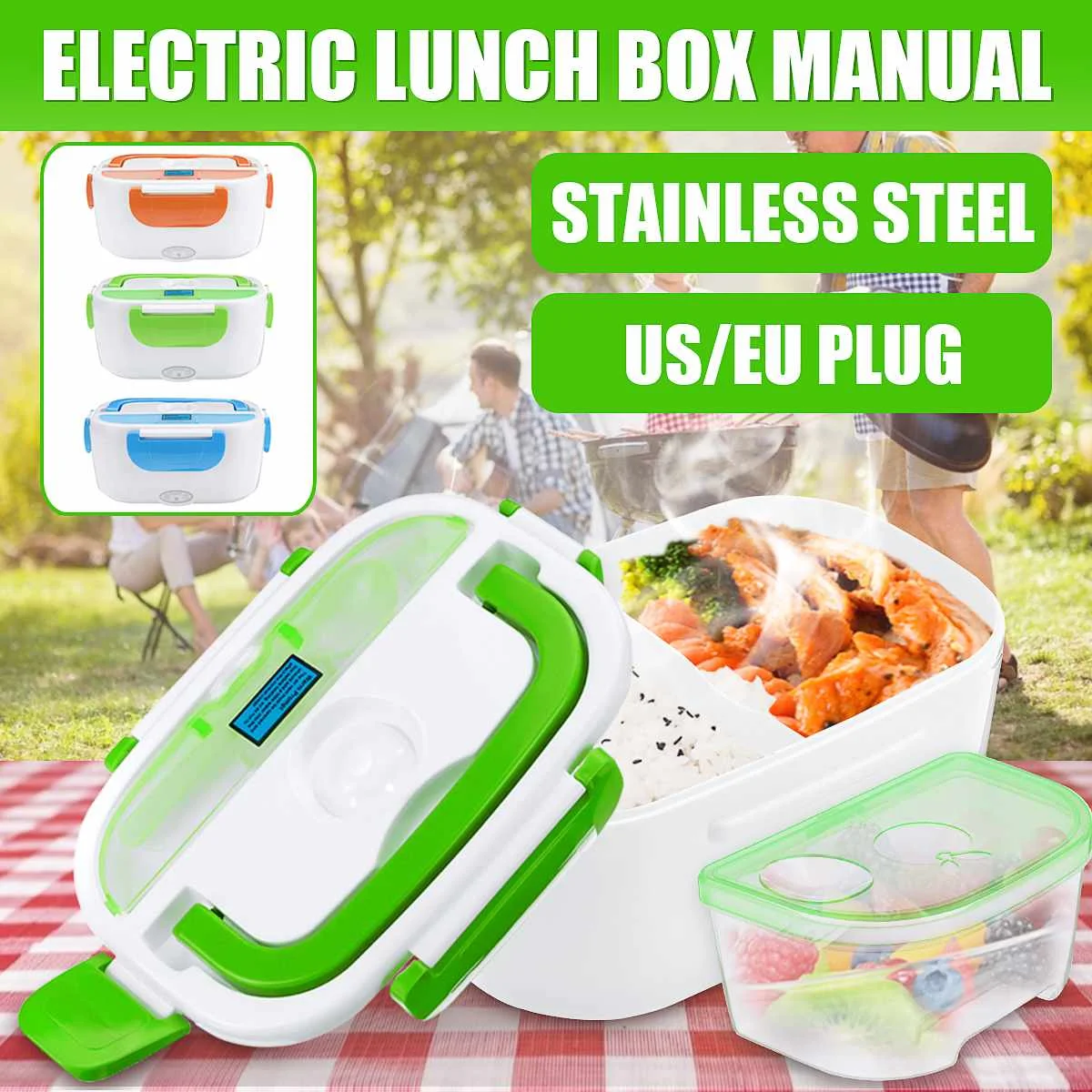 

110V 1.05L Portable Electric Fast Heating Lunch Box Food Heater Heated Bento Box Container Warmer US Plug Dinnerware Sets