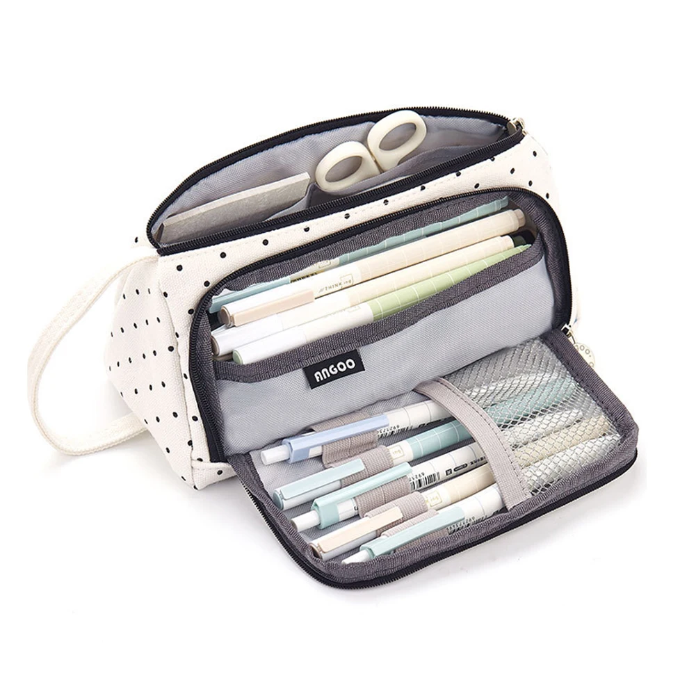 

Canvas Big Capacity Holder Pencil Bag Colored Student School Office Storage Stationery Portable Multifunctional Makeup Gift