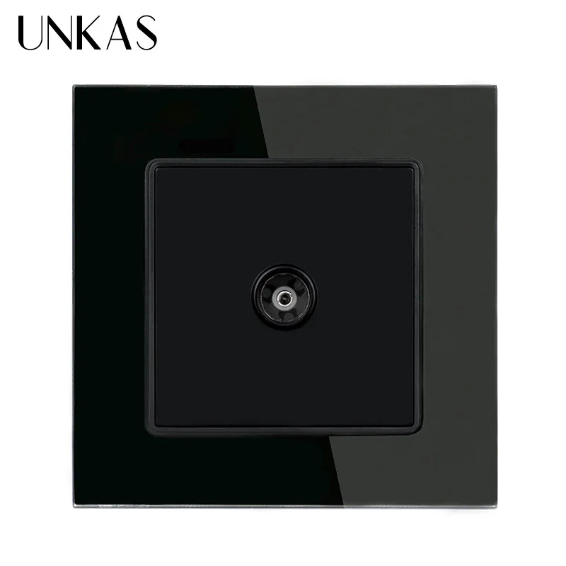 Black UNKAS серая роскошная хрустальная стеклянная панель 1 банда женский ТВ разъем розетка настенная розетка 86*86 мм - Тип: Black