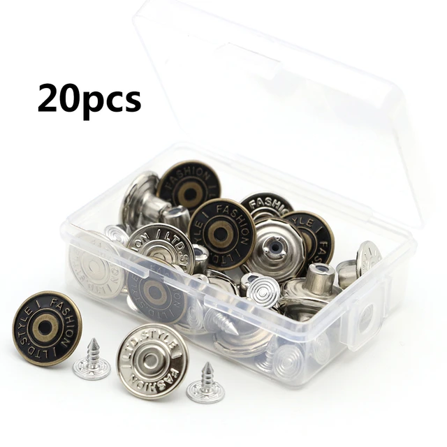 20pcs Button for Jeans, 20mm No Sewing Metal Jean Denim Replacement Buttons