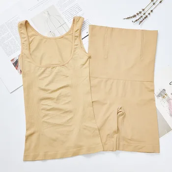 

Women Seamless Cami Shaping Suit Bra-Less Shaping Cami Tops And High-Waisted Shaper Shorts Slimming Boyshorts Shapewear Set
