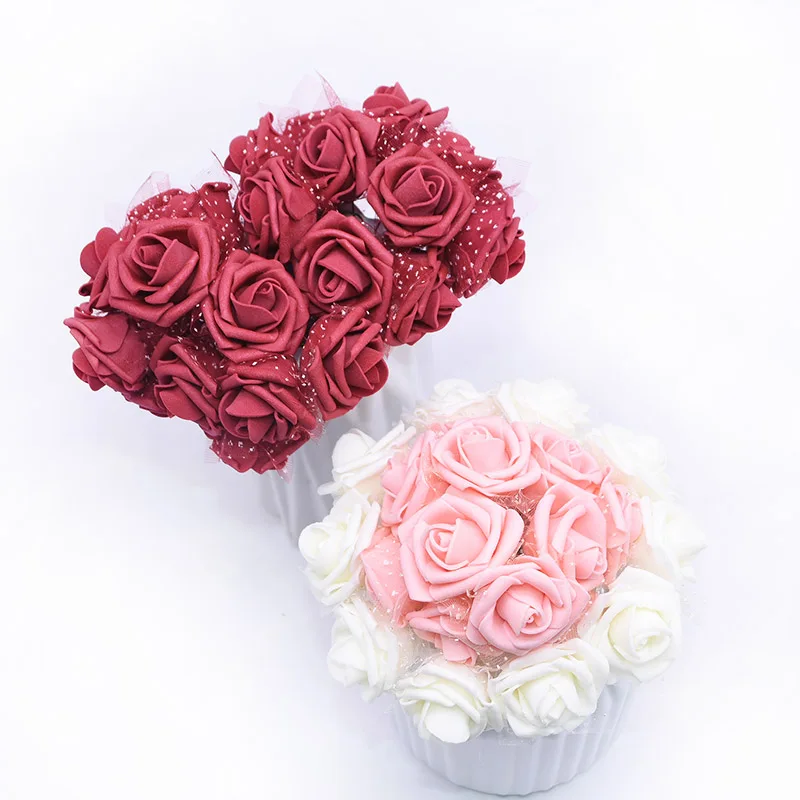 30/60pcs 3.5cm roses Silk Foam Artificial Rose Flowers Bouquet for Wedding Decoration DIY Bride Bouquet DIY Home Decor Supplies