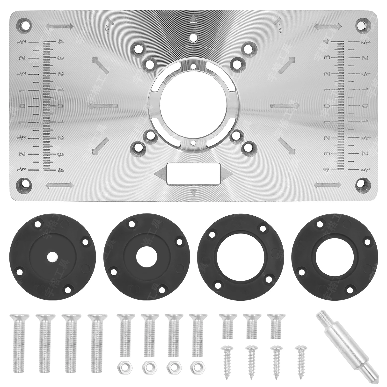 Wood Boring Machinery Router Table Insert Plate Aluminum Trimming Machine Engraving Flip Board with 4 Rings Woodworking Benches Table wood pellet machine