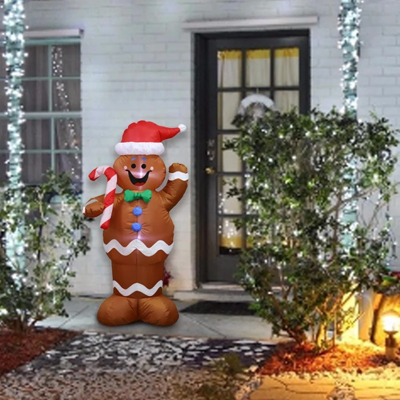

1.5M Inflatable Christmas Santa Claus Gingerbread Snow Man LED Decoration Hold a Candy Stick Decoration for Home Outdoor US Plug