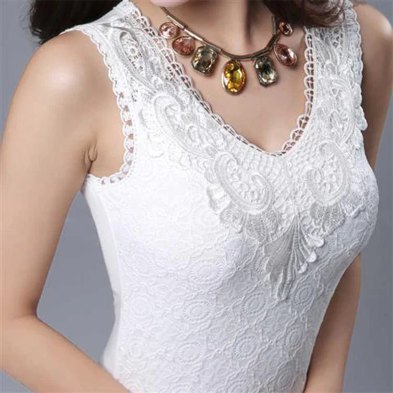 

Women's Spring Summer Blouse Style Tank Tops Women's Solid Embroidery Slim Sleeveless Elegant Slim Lace Tops DD8489