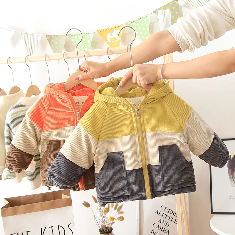 

2019 Winter BOY'S Mixed Colors Corduroy Thick New Style Children Hooded Long Sleeve Warm Velvet Hoodie CHILDREN'S Jacket