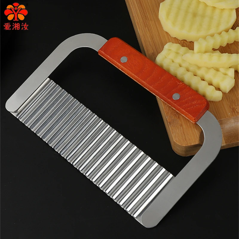 Potato Cutter Stainless Steel Coupe Frite Wooden Handle Potato Slicer French Fries Cutter Kitchen Gadgets