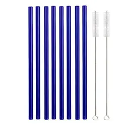 Eco-Friendly Multi-Color Glass Straws Set - Reusable and Healthy Drinking Straws (8pcs Blue Straight)