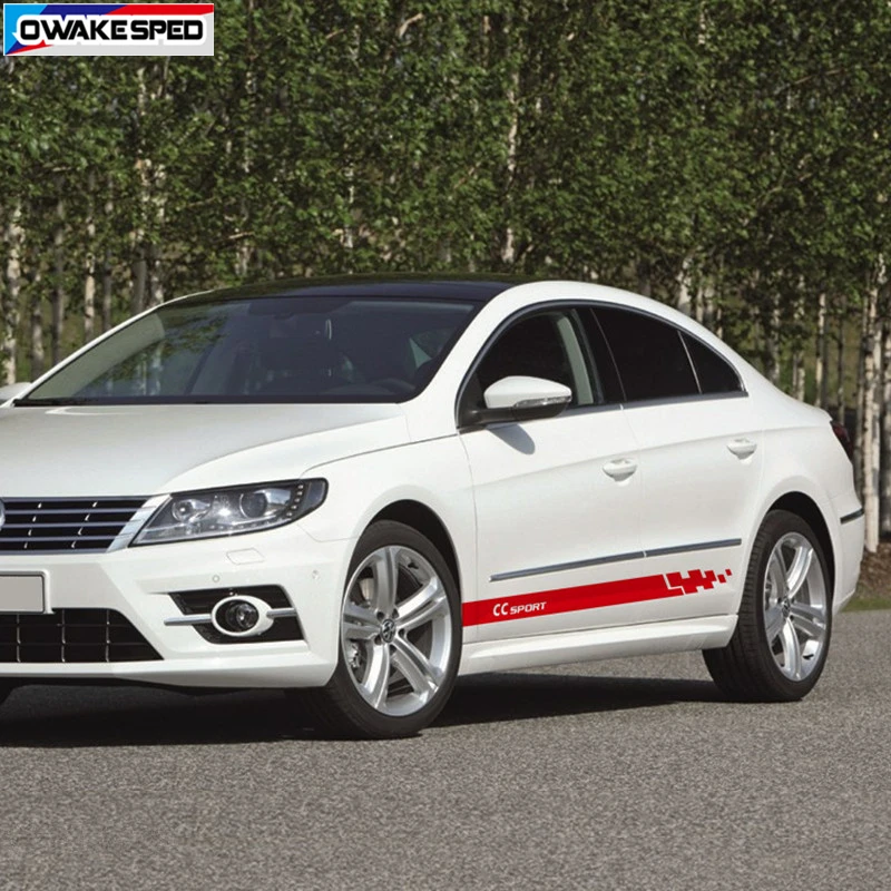 Racing Sport Stripes Car Door Side Skirt Sticker For Volkswagen-Passat CC FSI TSI Auto Body Decor Vinyl Decals Accessories (5)