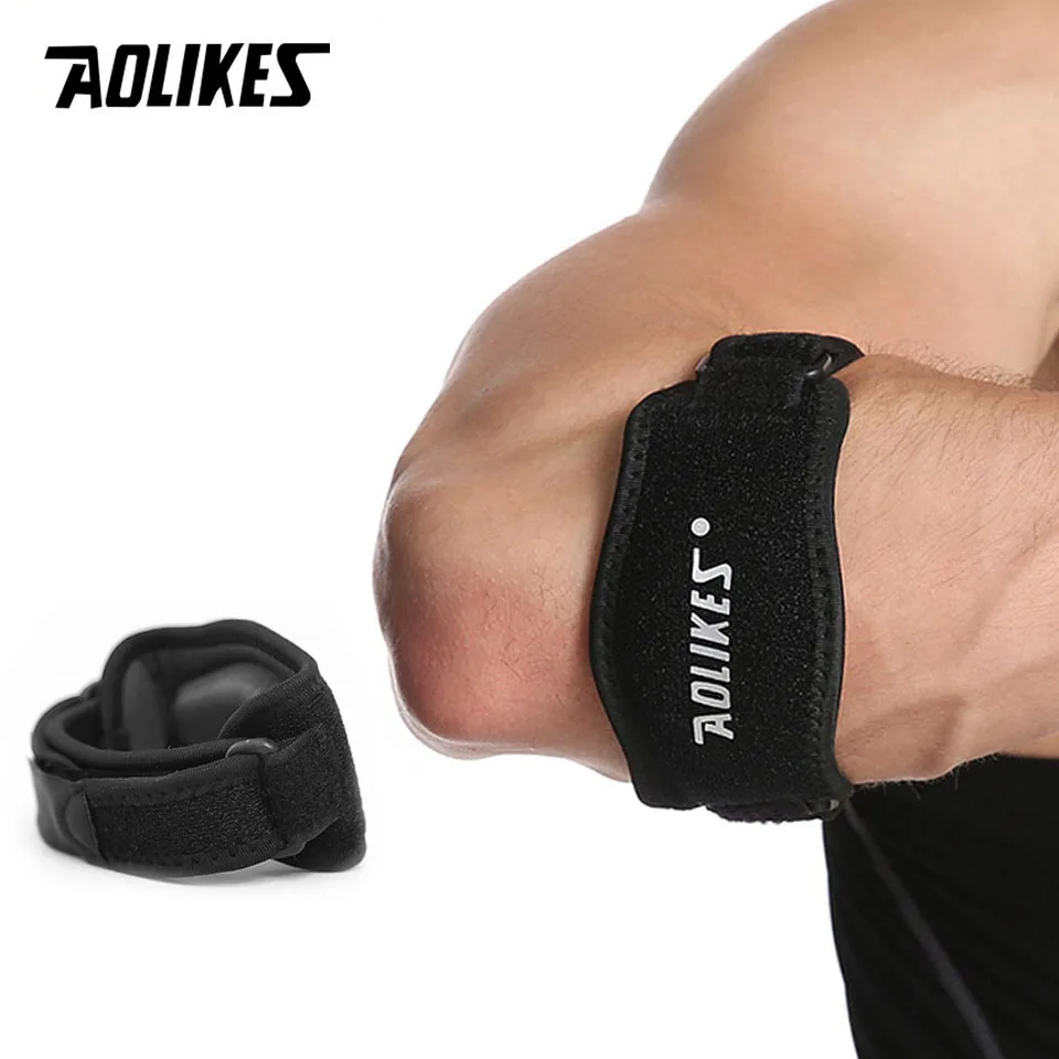 AOLIKES 1 шт., регулируемые, для баскетбола, бадминтона, тенниса, гольфа, налокотники для Гольфиста, налокотники, боковая повязка с синдромом боли - Цвет: Black