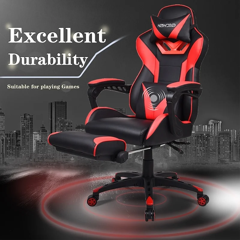 Ergonomic Computer Gaming Chair Recliner Adjustable High Back Massage Lumbar Red |
