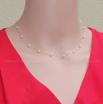 شراءمجوهرات الأزياء الجميلة مجوهرات صغيرة 5-6 مللي متر 18K قفل العظام سلسلة مياه البحر اللؤلؤ قلادة براق الرقبة