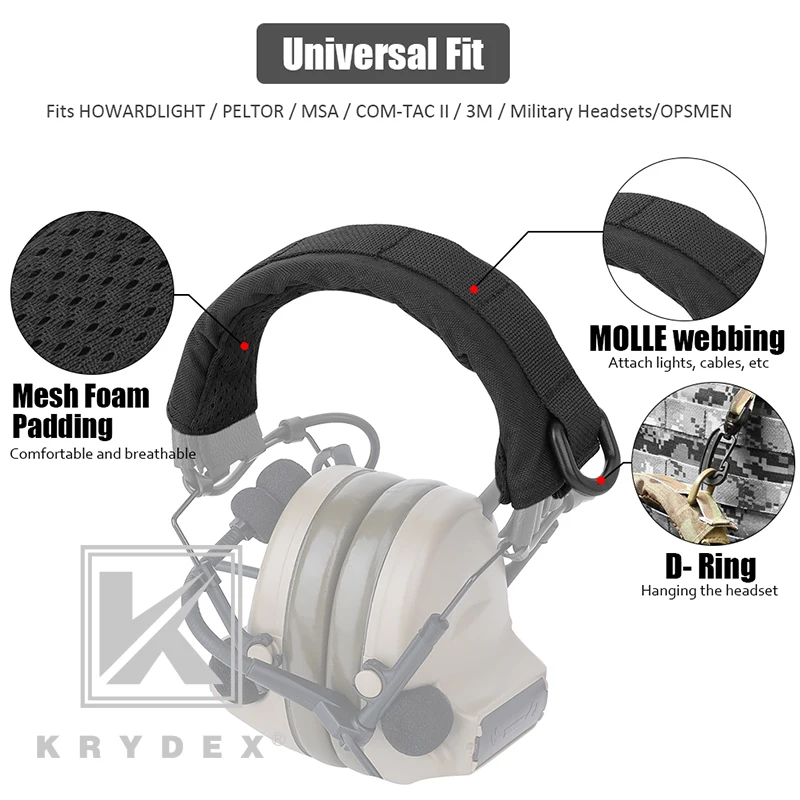 KRYDEX Tactical Modular Headphone Stand Protection Cover Headband Earmuff Headset Stand MOLLE Protection Case For HOWARD PELTOR 2