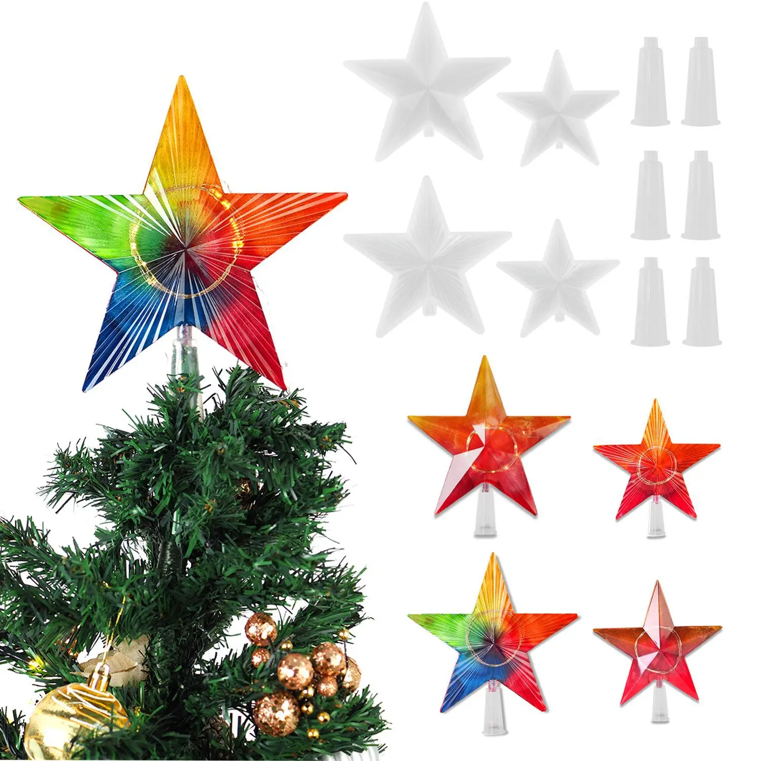 DIY Epoxy Resin Silicone Mold Christmas Tree Top Star Light Night Lamp Mirror Silicone Mould For Resin Christmas Decoration