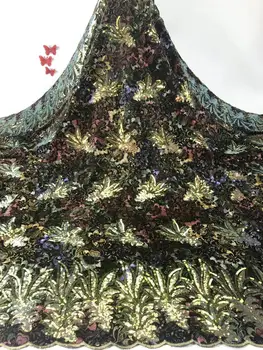 

Sequined African Multicolor Lace Fabric Nigerian Evening Dress Sewing Fabrics 2020 velvet High Quality Sequins Mesh For Wedding