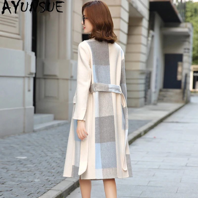 

AYUNSUE 100% Wool Coat Winter Jacket Women Clothes 2019 Double Side Woolen Coat Female Korean Long Jackes Manteau Femme MY4228