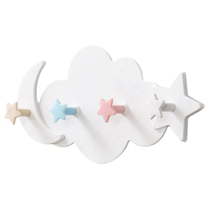 

Wall Mounted Key Holder Creative Star Moon Cloud Shape Nail Free 4 Hooks Bathroom Moisture Proof Multi Functional Hooks