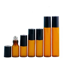 10pcs/Set 3ml 5ml 10ml Amber Glass Roll Refillable Bottle Sample Test Essential Oil Vials Roller  Glass/Metal Ball Travel Set