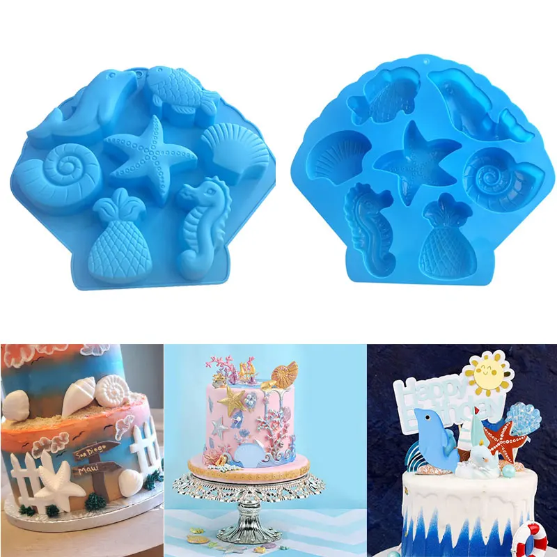 Silicone soap molds Aluminium bath bomb molds Epoxy resin molds Ocean Animal Dolphin/Conch/Starfish/Sea Shell/Seahorse/Mermaid Tail Soap Mold for Bath Bomb Jelly Mousse Candy Chocolate Mold