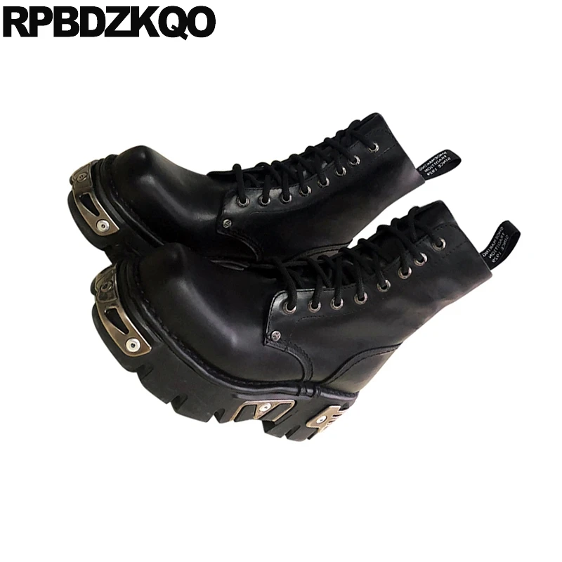 Женские ботильоны на среднем каблуке; черная обувь в стиле милитари; зимняя обувь на платформе в стиле Харадзюку; Водонепроницаемая Обувь на толстой резиновой подошве