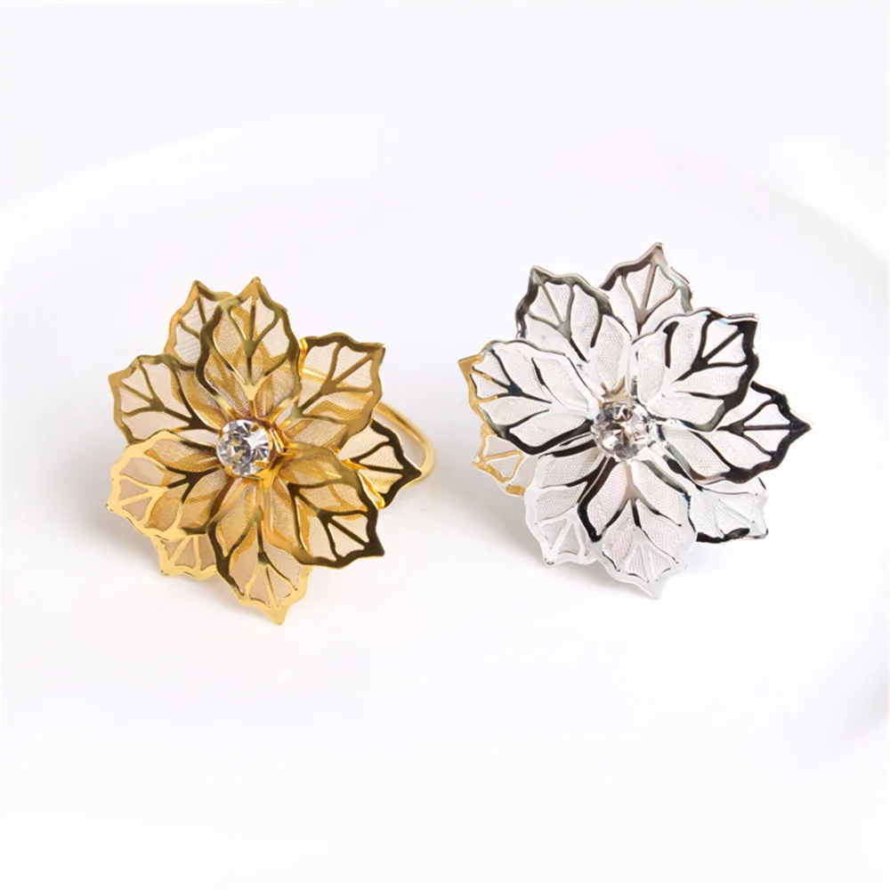 12PCS metal alloy napkin ring gold flower exquisite jewelry | Дом и сад