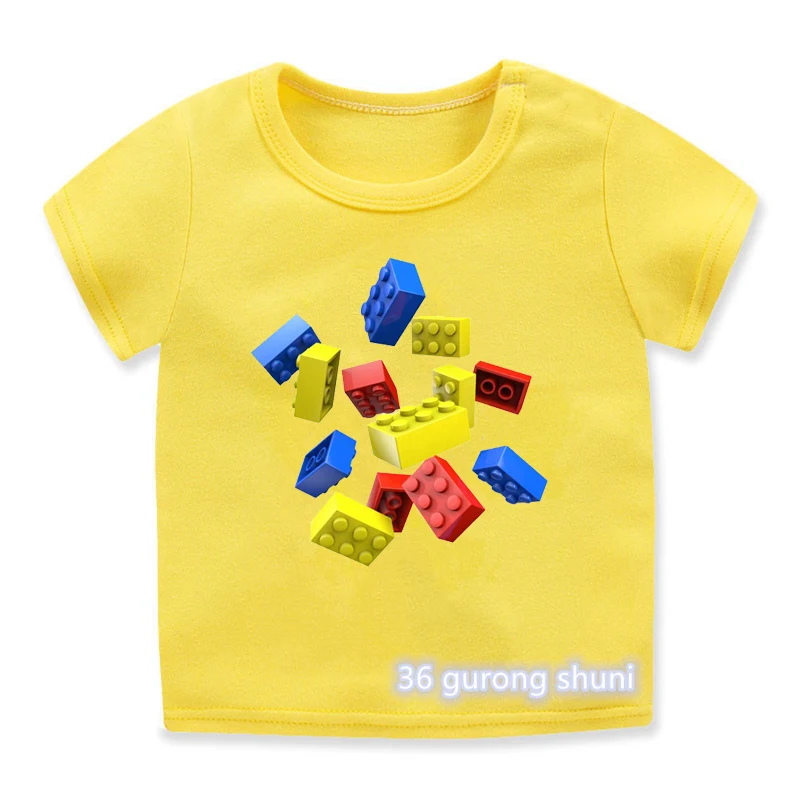 Camiseta divertida con estampado gráfico de ladrillos para niños y niñas, ropa bonita para niños, ropa de verano