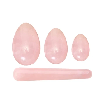 

Eggs Stick, 3 Pcs Drilled Natural Rose Crystal Quartz Jade Eggs + 1 Pcs Massage Stick for Kegel Exercise 4Pcs Set