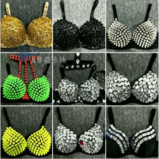 

New Style Nightclub ds wu tai Singer Costume Pole Dancing Clothing Photography Photo Sexy Bra Rivet Underwear