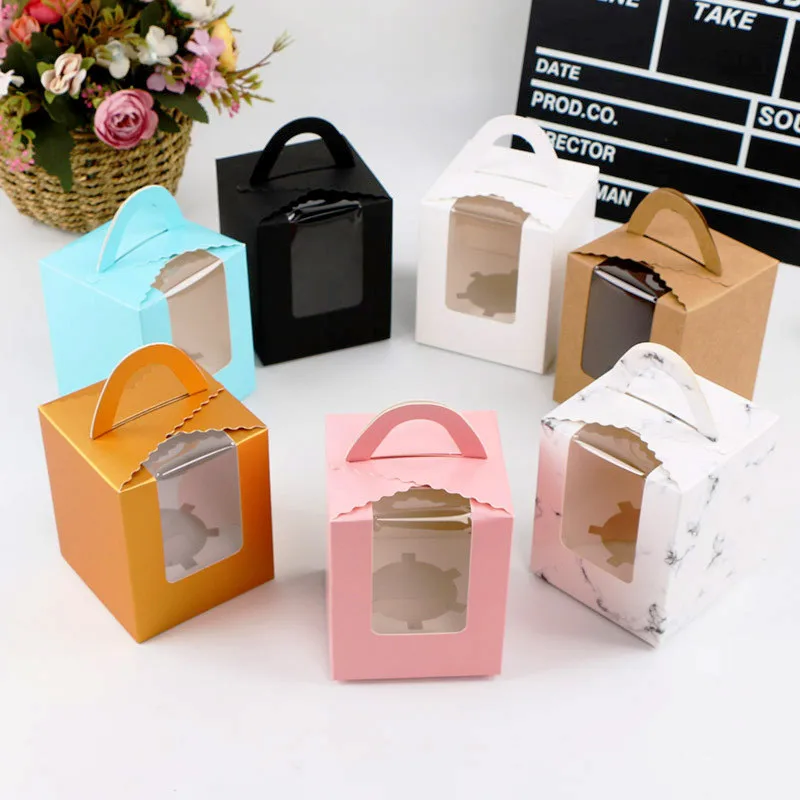 20pcs Single Cupcake Boxes And Packaging Individual Containers With Handle Paper Cupcake Holders