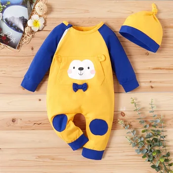 

kids baby boy long sleeve bear romper with hat newborn clothes infantil