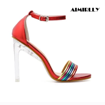 

Women Peep Toe High Heels Shoes Summer Sandals Crystal Heel Ladies Wedding Party Shoes Fashion Female Heels Red