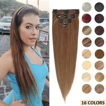 

MRSHAIR Dark/Light Brown #6 Clip in Hair Extensions 100% Human Hair Extensions Machine Remy Clip ins 8pcs/set 170G 24" Straight