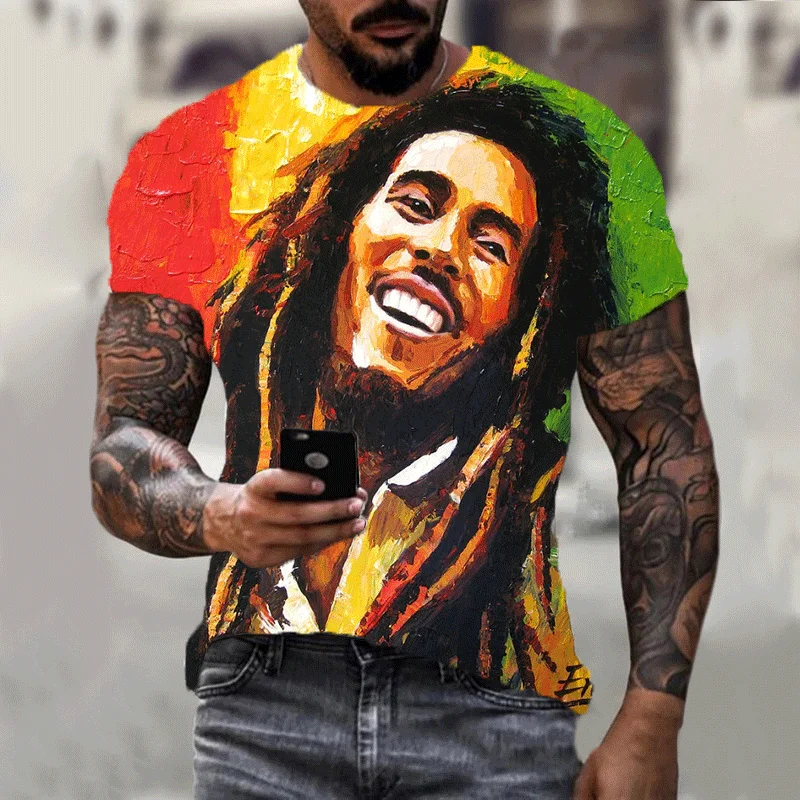 Harajuku 3d T-shirt Bob Marley Print Men's Short-sleeved Summer Casual Breathable Oversized T-shirt Fashion Popular Rapper Top