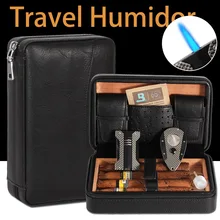 GALINER кожаный сигарный хьюмидор с Карбоновым волокном, набор зажигалок для сигар, портативный чехол для сигар из кедрового дерева, дорожный набор для хьюмидора