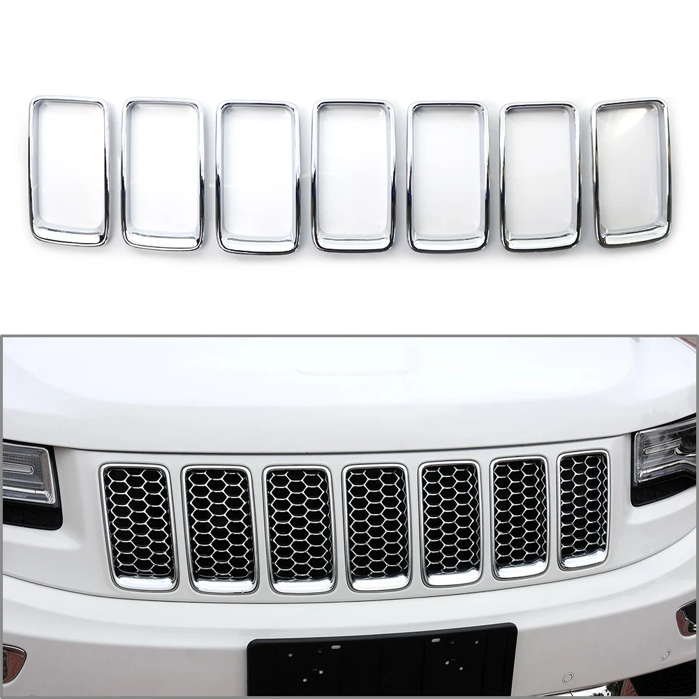 

7Pcs For Jeep Grand Cherokee 2014 2015 2016 Car Front Grille Grill Chrome Inserted Ring Trim Cover Decoration ABS Plastic