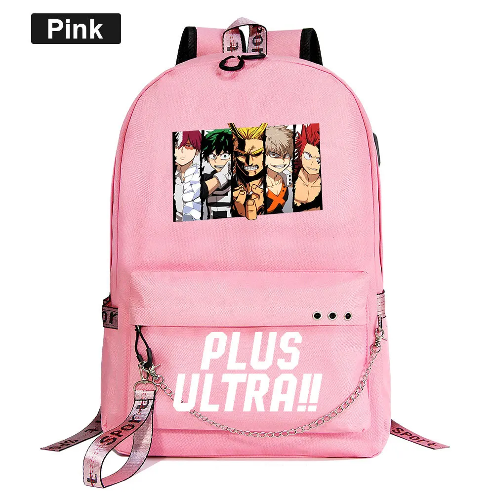 Рюкзак My Hero Academy Plus Ultra USB, школьные сумки, черный, розовый, Mochila, дорожные сумки, рюкзак на цепочке для ноутбука, с usb-портом - Цвет: Style 2