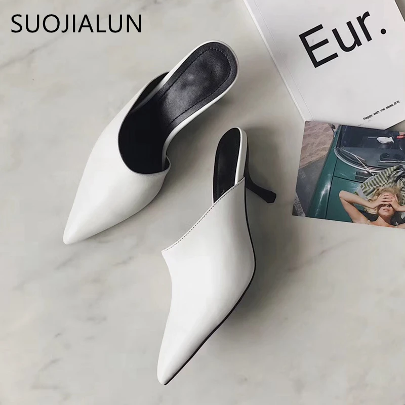 SUOJIALUN/Новинка Брендовые женские шлепанцы без задника Элегантные босоножки на